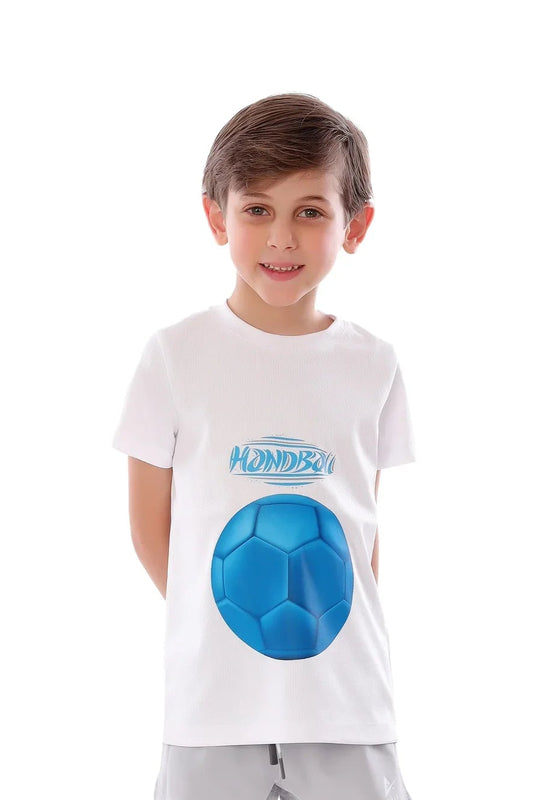 تي شيرت أبيض للأولاد من Wonder Kids لكرة اليد - بلوزة رياضية برسومات
