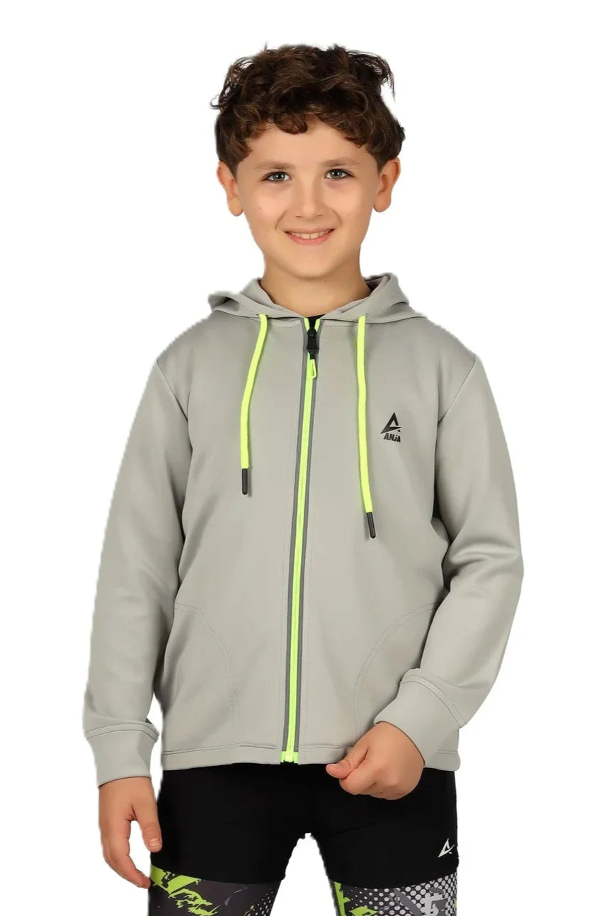 Boys Black Zip-Up Sweatshirt – Sporty Contrast Trim Jacket