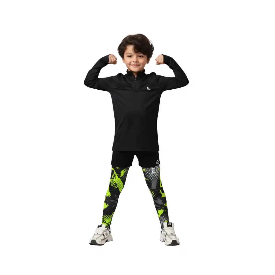 Black Neon Leggings Boys Active Outfit