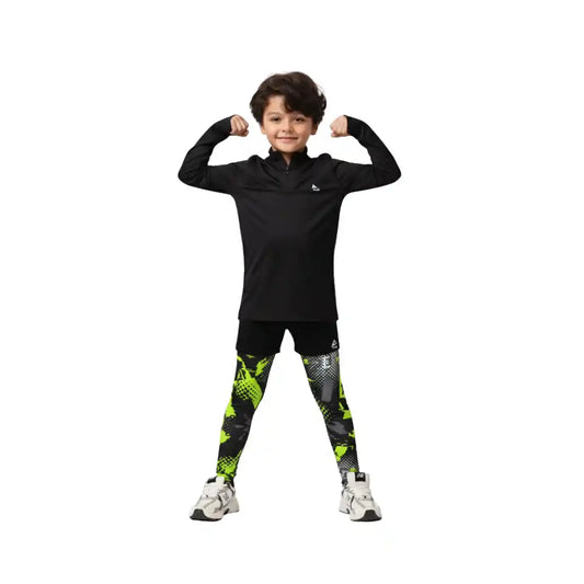 Black Neon Leggings Boys Active Outfit